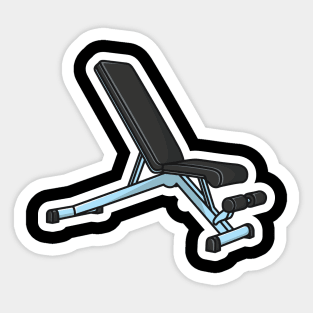 Gym Weight Bench Sticker For Exercise vector illustration. Body fitness objects icon concept. Adjustable weight bench with barbell sticker design icon with shadow. Sticker